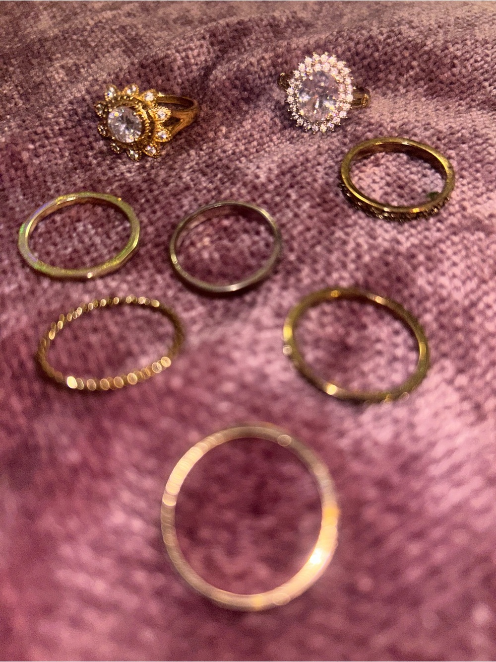 Gold CZ Halo & Stackable Ring Set - Women Jewelry